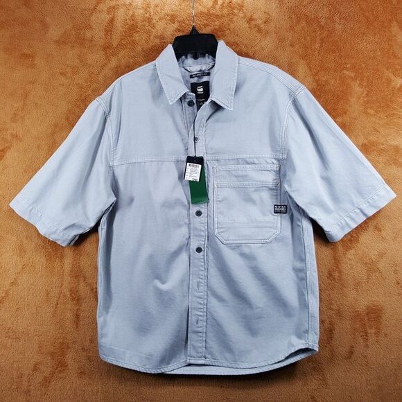 G-STAR RAW Shirt Mens Small Gray Denim Double Pocket Relaxed Short Sleeve $170 - Picture 2 of 10